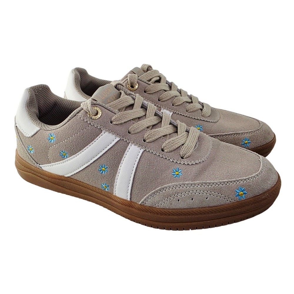 Lucky Step‎ Womens Embroidered Daisy Sneakers Taupe Low Top AMZ25154 Size 8.5